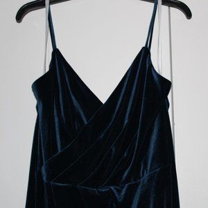 Velvet Faux Wrap Spaghetti Strap Gown with Slit